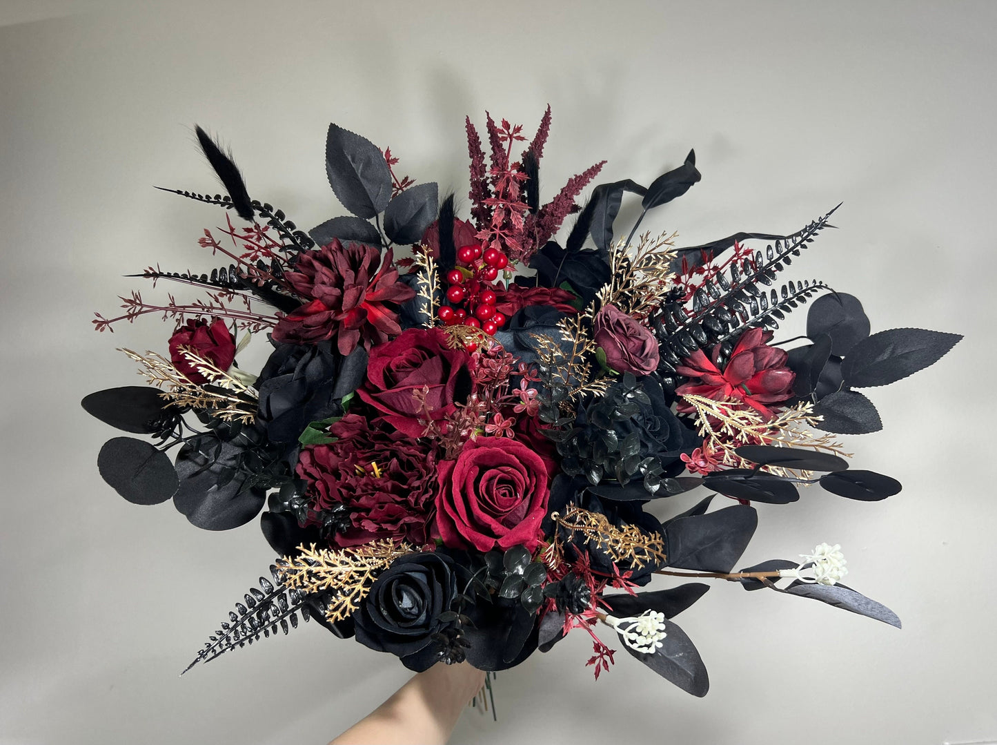 Wedding Bouquet Black Burgundy Bridal Wedding Gothic Gold Halloween Bouquet Black Decor Burgundy Handmade Artificial Flower  Bridesmaids