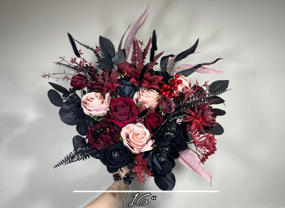 Wedding Bouquet Black Burgundy Gothic Bridal Dusty Rose Halloween Bouquet Black Decor Burgundy Eucalyptus Artificial Flower Bridesmaid