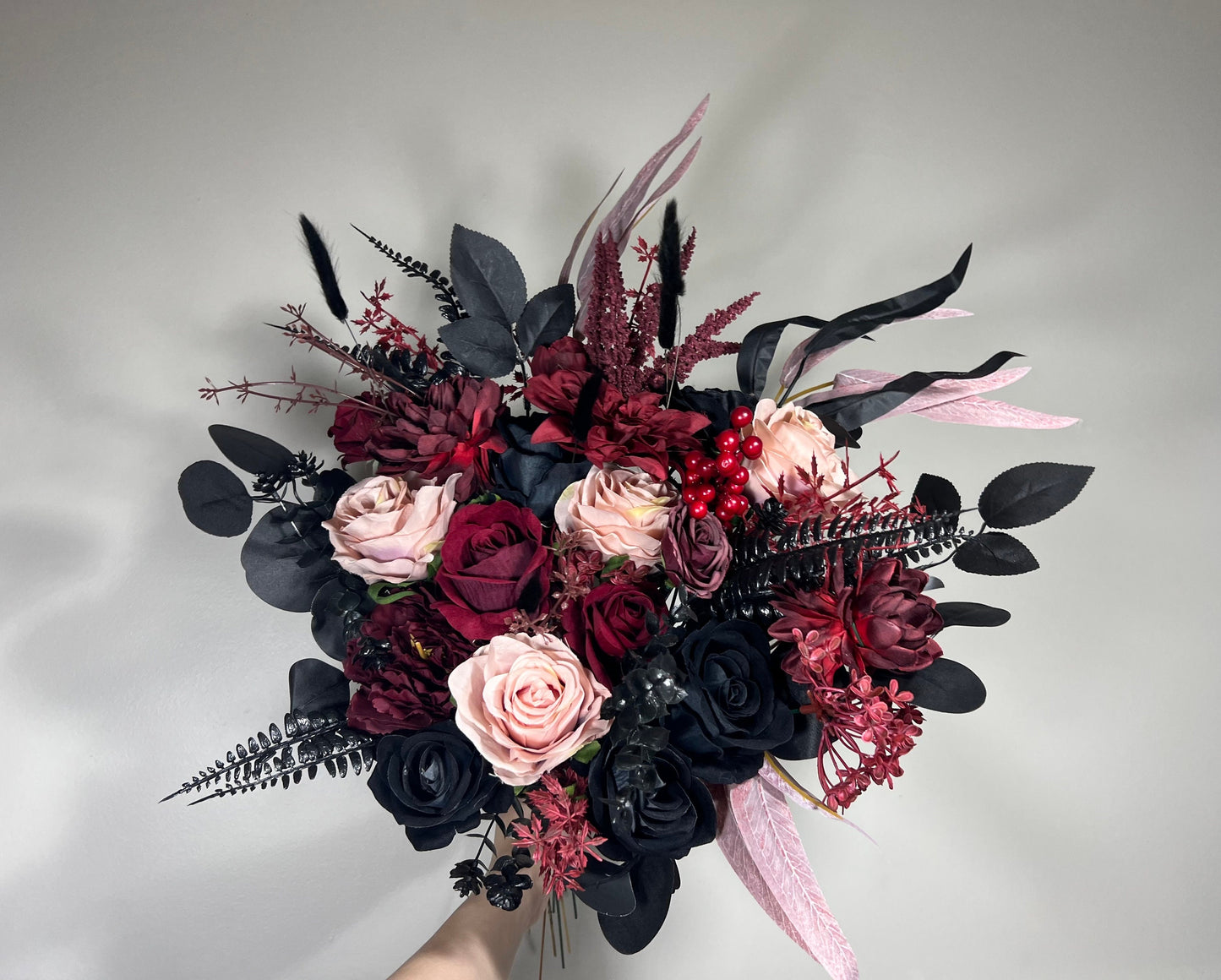 Wedding Bouquet Black Burgundy Gothic Bridal Dusty Rose Halloween Bouquet Black Decor Burgundy Eucalyptus Artificial Flower Bridesmaid