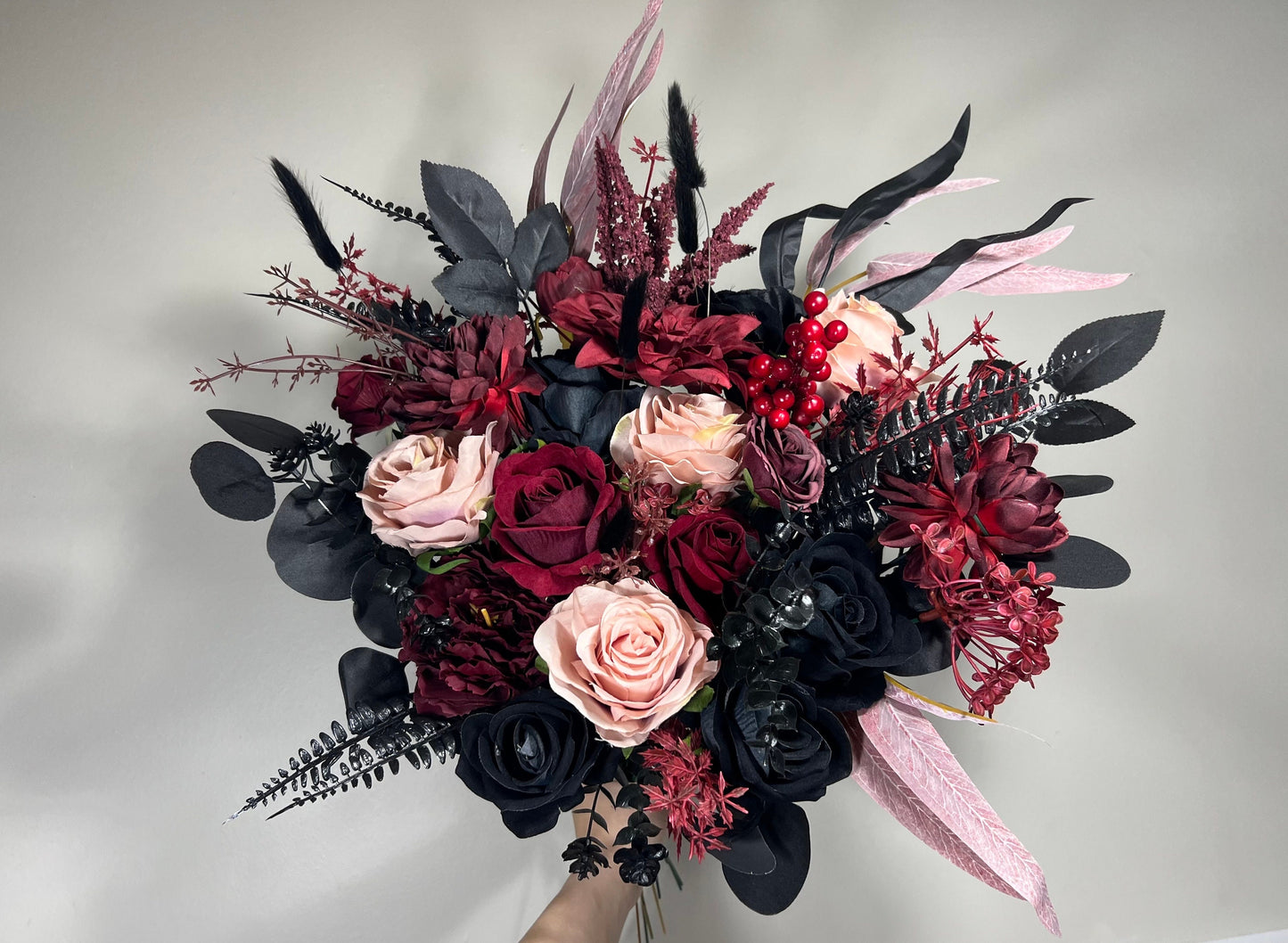 Wedding Bouquet Black Burgundy Gothic Bridal Dusty Rose Halloween Bouquet Black Decor Burgundy Eucalyptus Artificial Flower Bridesmaid