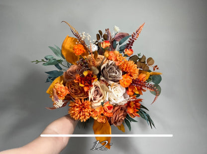 Wedding Bouquet Terracotta Bridal Wedding Rust Terracotta Bouquet Burnt Orange Decor Fall Eucalyptus Handmade Artificial Dried Flower