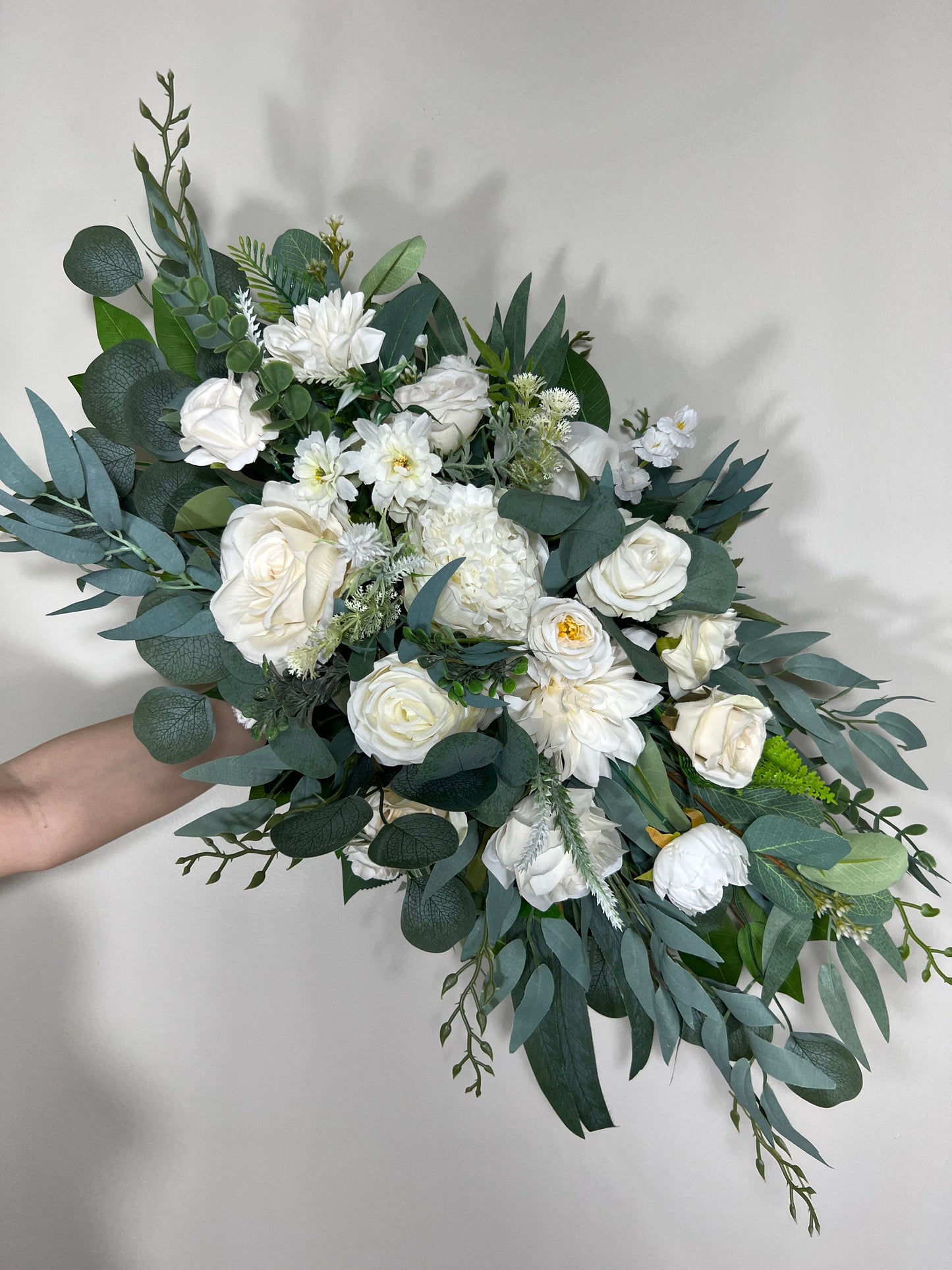 Wedding Arch Arrangement White Ivory Arch Aisle Arrangement Decor White Handmade Artificial Flowers Eucalyptus Baby Breath Centerpiece Sage