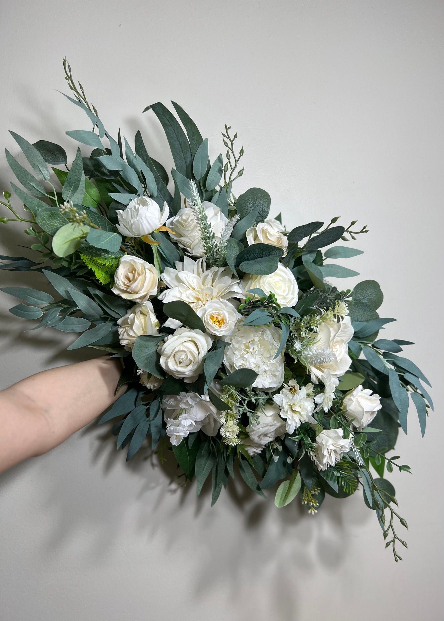 Wedding Arch Arrangement White Ivory Arch Aisle Arrangement Decor White Handmade Artificial Flowers Eucalyptus Baby Breath Centerpiece Sage