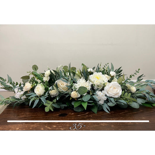 Wedding Sweetheart Decor Table White Ivory Aisle Arrangement Centerpiece Decor White Sweetheart Handmade Artificial Peony Flowers Eucalyptus