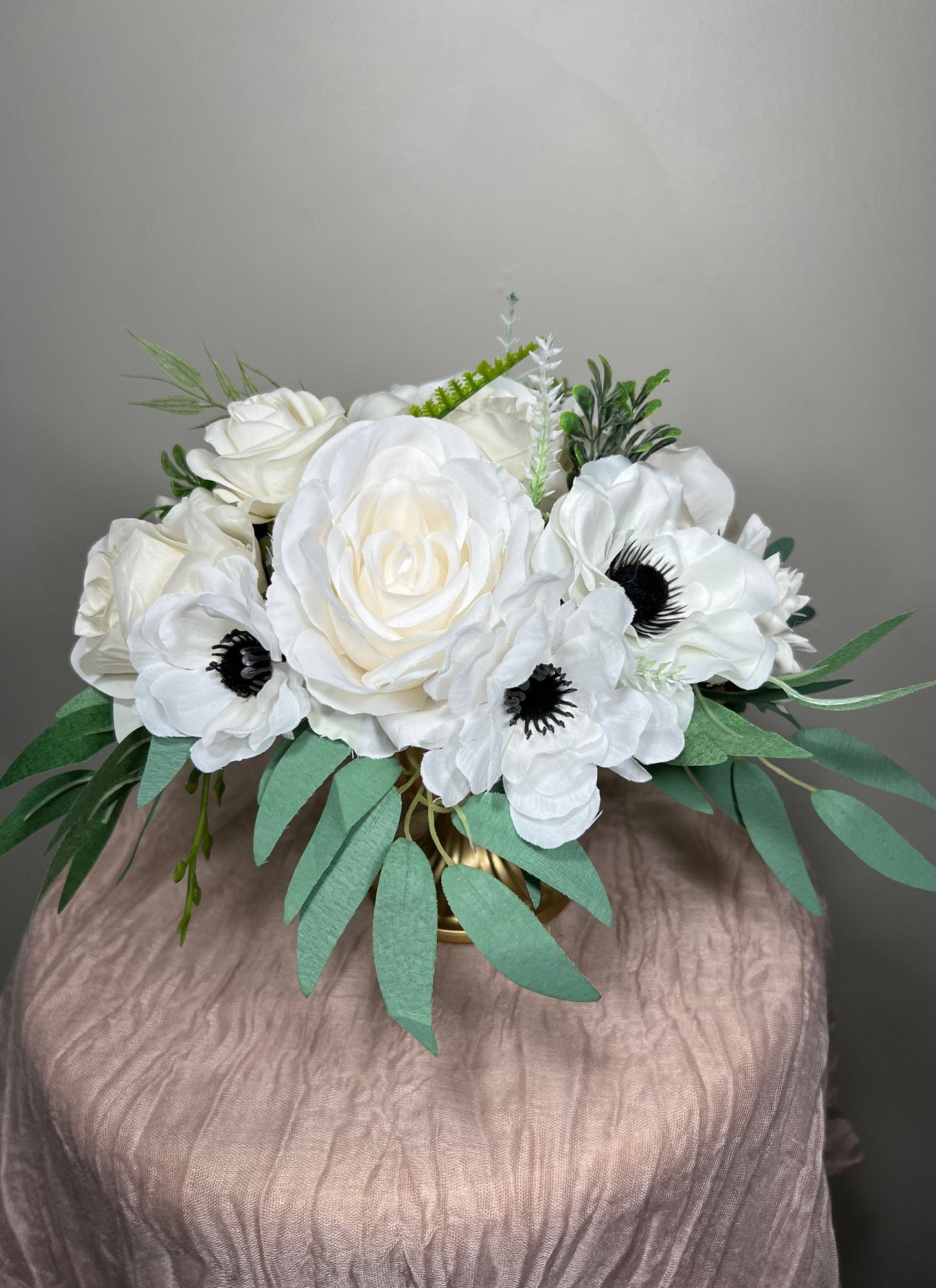 Wedding Centerpiece White Anemone Boho Terracotta Table Decor Anemone Ivory Centerpiece Black Rust Table Centerpiece Handmade