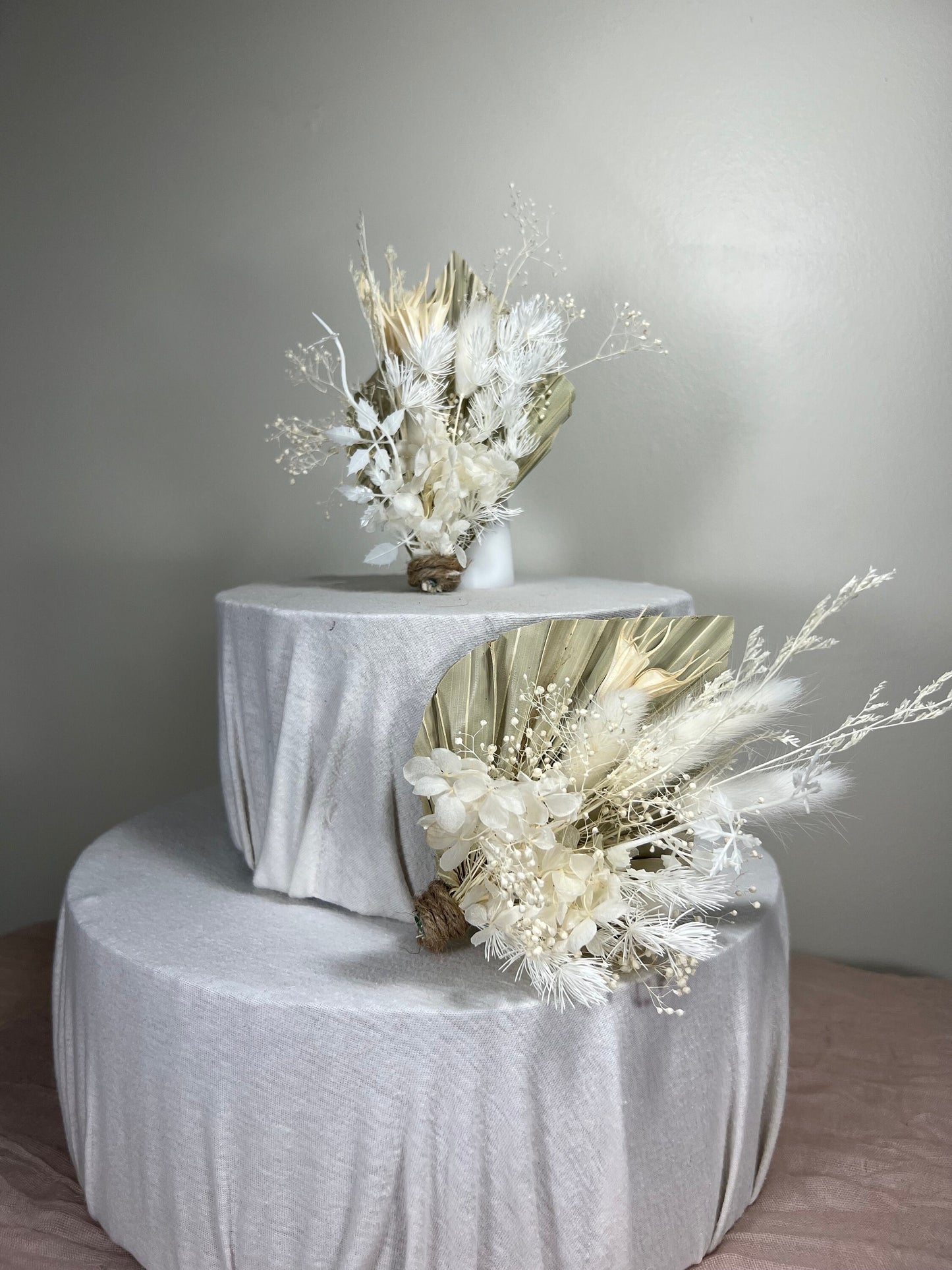 Cake Topper Wedding Decoration Boho Cake Arrangements Wedding NaturalPalms Leaves Cake Decoration White Artificial Dried Flowers Baby Breath