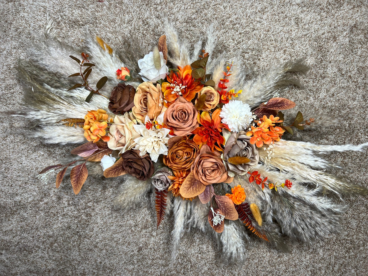 Wedding Arch Arrangement Terracotta Boho Burnt Orange Brown Cinnamon Arch Aisle Arrangement Arbor Pampas Grass Ivory Decor Wall Rust Fall