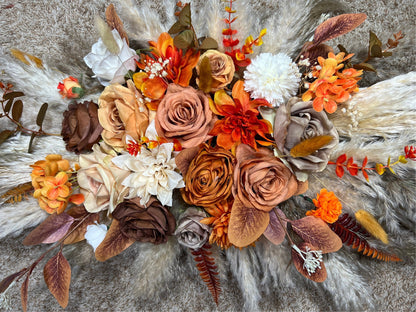 Wedding Arch Arrangement Terracotta Boho Burnt Orange Brown Cinnamon Arch Aisle Arrangement Arbor Pampas Grass Ivory Decor Wall Rust Fall