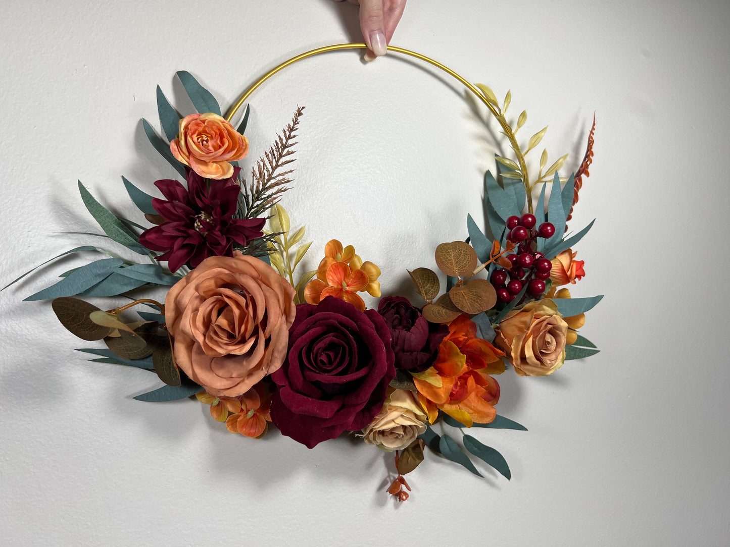 Wedding Hoop Terracotta Bridal Burnt Orange Hoop Burgundy Bridesmaids Ring Rust Wreath Flower Girl Cinnamon Fall Artificial Flower Handmade