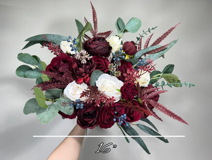 Wedding Bouquet Burgundy Bridal Red Rustic Navy Blue Bouquet Burgundy Bridesmaids White Decor Eucalyptus Dahlia Peony Wedding Ivory