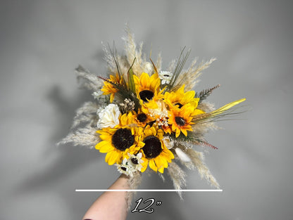 Wedding Bouquet Sunflower Boho Bridal Sunflower Wedding White Fall Decor Ivory Yellow Artificial Flowers Yellow Baby Breath Pampas Grass