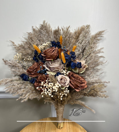 Wedding Bouquet Brown Terracotta Navy Blue Rust Boho Cinnamon Bridal Bouquet Coffee Brown Baby Breath Artificial Flower Dried Pampas Grass