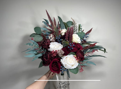 Wedding Bouquet Burgundy Bridal Red Rustic Navy Blue Bouquet Burgundy Bridesmaids White Decor Eucalyptus Dahlia Peony Wedding Ivory