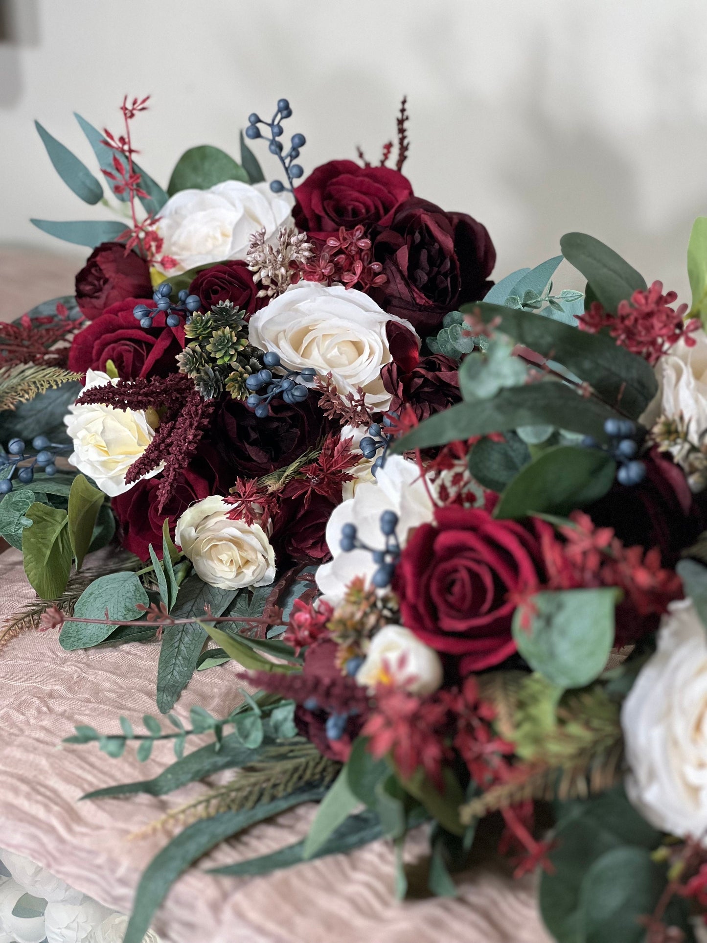 Wedding Bouquet Burgundy Bridal Red Rustic Navy Blue Bouquet Burgundy Bridesmaids White Decor Eucalyptus Dahlia Peony Wedding Ivory