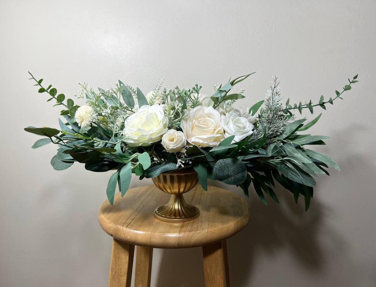 Wedding White Bouquet Cascade Bridesmaids Bridal Cascading Bouquet Wedding Bouquet Ivory Decor Eucalyptus Handmade Sage Flower Artificial