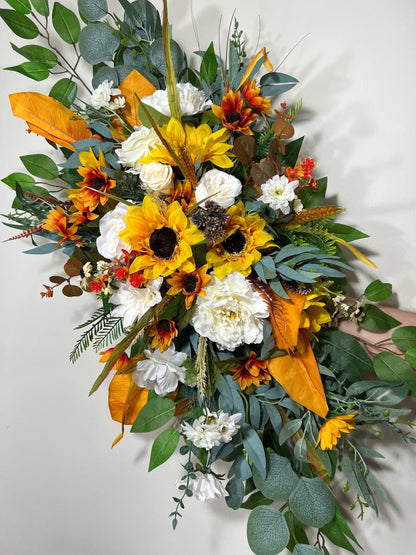 Wedding Arch Arrangement Sunflower Terracotta Boho White Burnt Orange Sunflower  Arch Aisle Arrangement Arbor Decor Wall Eucalyptus Fall