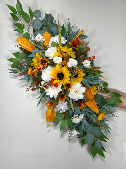 Wedding Arch Arrangement Sunflower Terracotta Boho White Burnt Orange Sunflower  Arch Aisle Arrangement Arbor Decor Wall Eucalyptus Fall