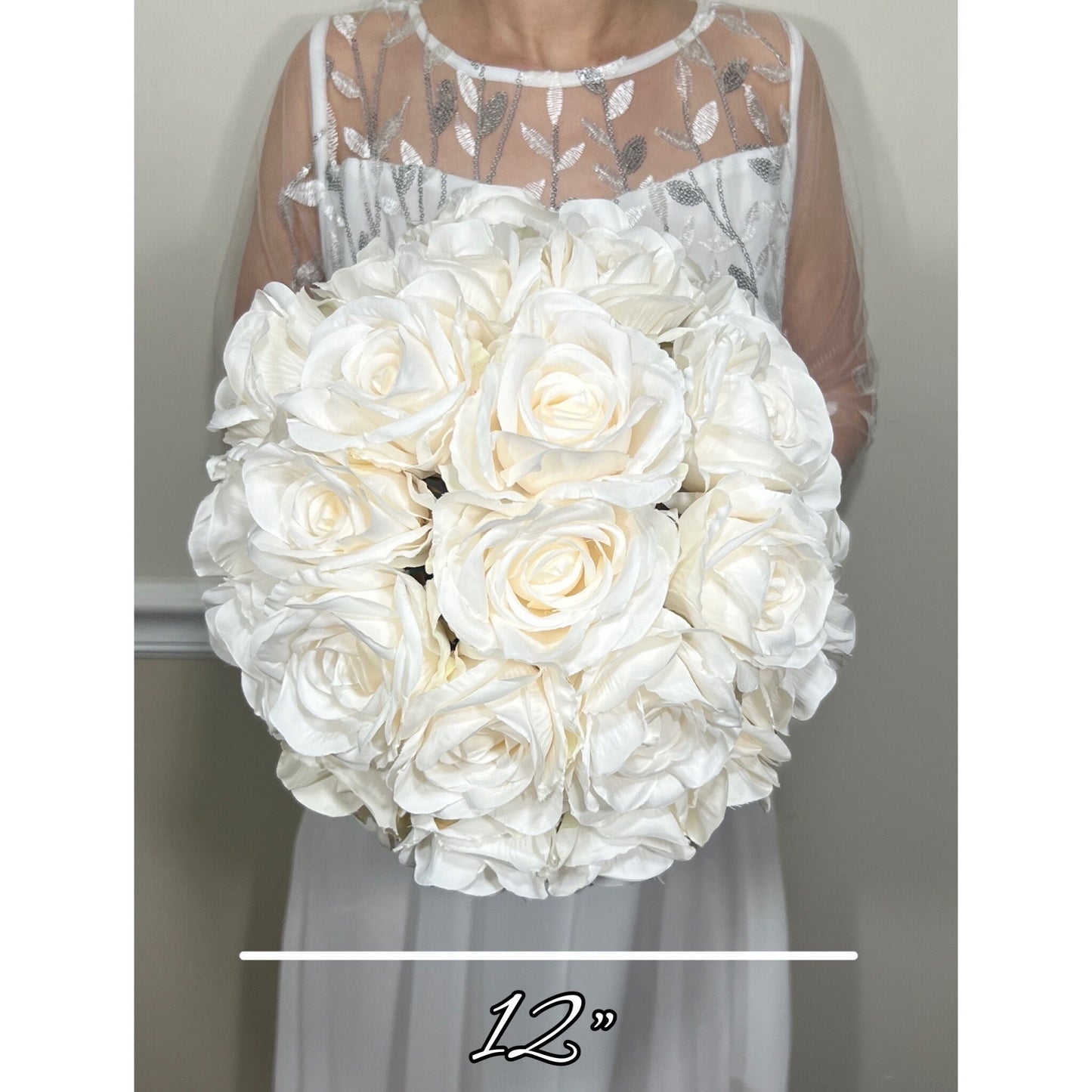 Wedding Bouquet White Bridal Wedding Ivory  Classic Rose Bridesmaids Decor Handmade Artificial Faux Flower White Bouquet Rose Decoration