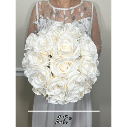 Wedding Bouquet White Bridal Wedding Ivory  Classic Rose Bridesmaids Decor Handmade Artificial Faux Flower White Bouquet Rose Decoration