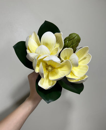 Magnolia Centerpiece Artificial Flowers Stem With Leaves Magnolia White Yellow High Quality Wedding Real Touch Flower Home Decor Handmade