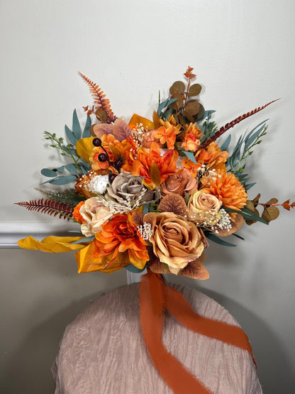 Wedding Bouquet Terracotta Bridal Wedding Rust Terracotta Bouquet Burnt Orange Decor Fall Eucalyptus Handmade Artificial Dried Flower