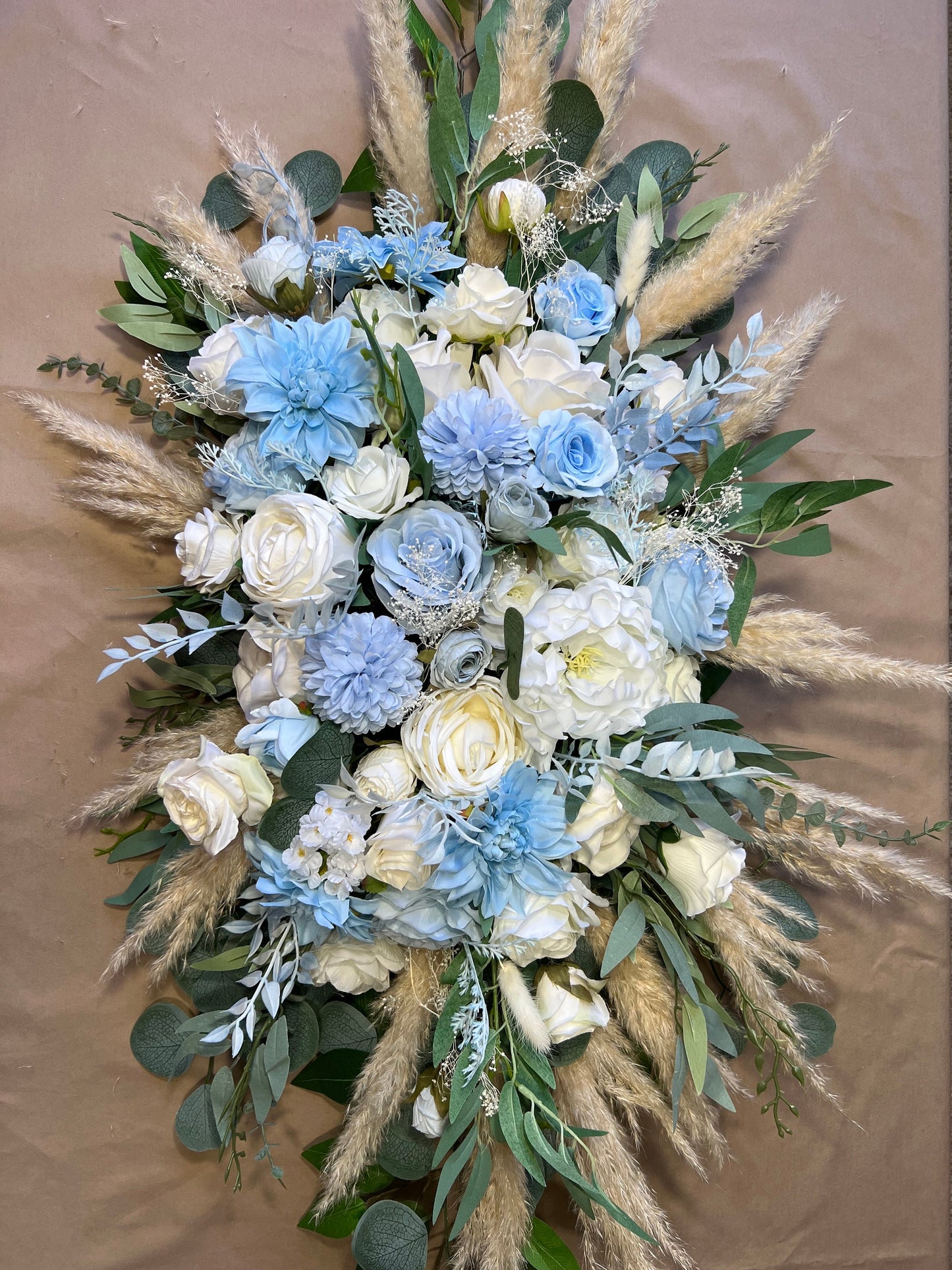 Wedding Arch Arrangement Dusty Baby Blue  Rustic White Blue Arch Aisle Arrangement Arbor Decor Wall Eucalyptus Winter Pampas Grass