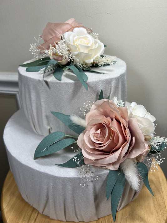 Wedding Cake Decoration Dusty Rose Topper White Decor Cake Arrangements Wedding Ivory Cake Decoration Artificial Flowers Sage