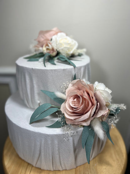 Wedding Cake Decoration Dusty Rose Topper White Decor Cake Arrangements Wedding Ivory Cake Decoration Artificial Flowers Sage