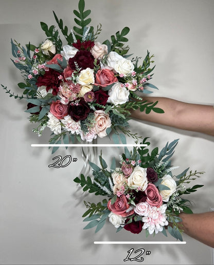 Wedding Bouquet Burgundy Bridal Wedding Rustic Bouquet Dusty Rose Bridesmaids Decor Eucalyptus Handmade Pink Wild Flower Artificial Flower