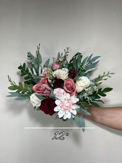 Wedding Bouquet Burgundy Bridal Wedding Rustic Bouquet Dusty Rose Bridesmaids Decor Eucalyptus Handmade Pink Wild Flower Artificial Flower