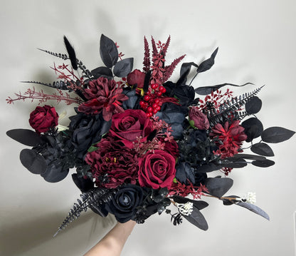 Wedding Bouquet Black Burgundy Bridal Wedding Gothic Gold Halloween Bouquet Black Decor Burgundy Handmade Artificial Flower  Bridesmaids