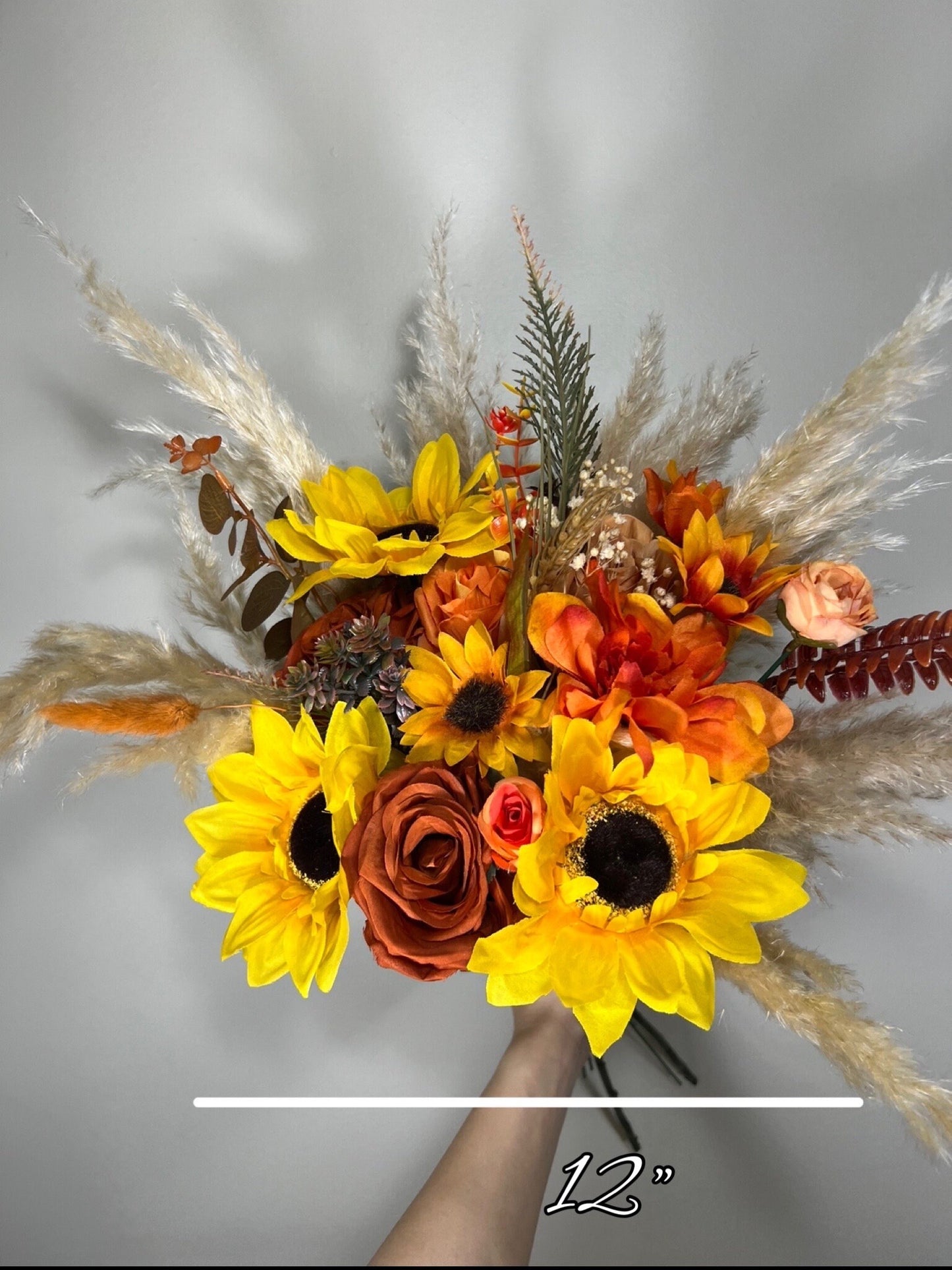 Wedding Bouquet Sunflower Boho Burnt Orange Bridal Terracotta Fall Decor Rust Sunflower Artificial Flowers Dried Pampas Grass Baby Breath