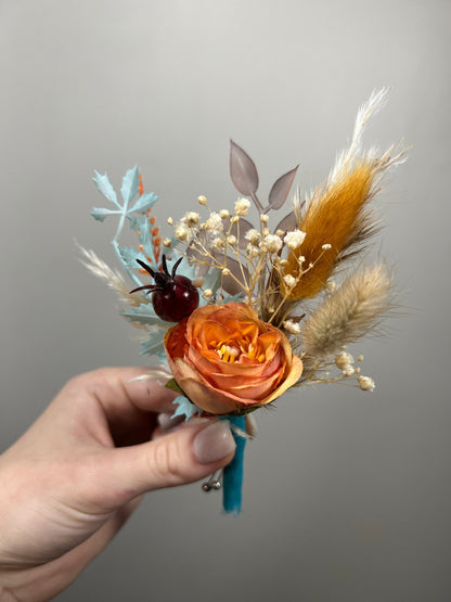 Wedding Bouquet Terracotta Turquoise Cascade Boho Bridal Rust Wedding Cascading Burnt Orange Cinnamon Decor Artificial Flower Fall