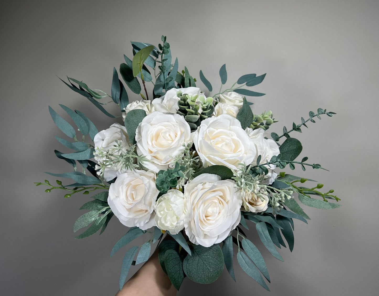 Wedding Bouquet White Bridal Ivory Bouquet Classic Sage Eucalyptus Greenery Bridesmaids Decor Bouquet White Handmade Artificial Flowers