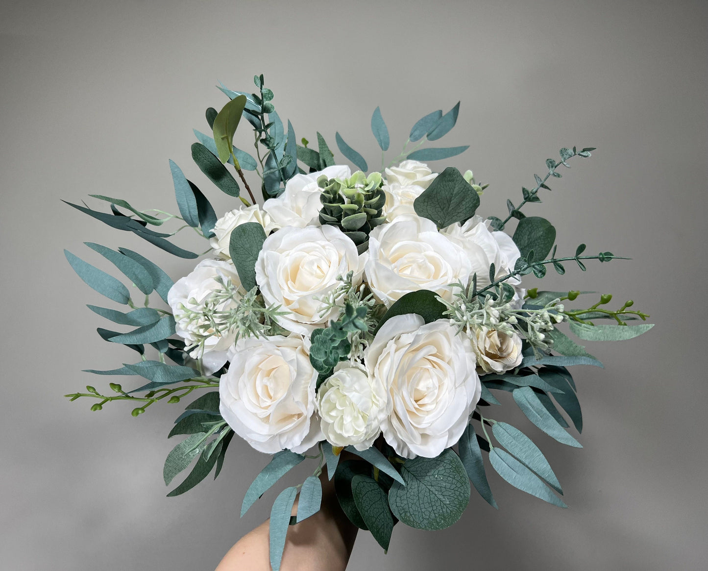 Wedding Bouquet White Bridal Ivory Bouquet Classic Sage Eucalyptus Greenery Bridesmaids Decor Bouquet White Handmade Artificial Flowers