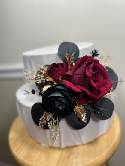 Cake Decoration Wedding Burgundy Topper Decor Black Cake Arrangements Wedding Gold Gothic Decoration Artificial Flowers