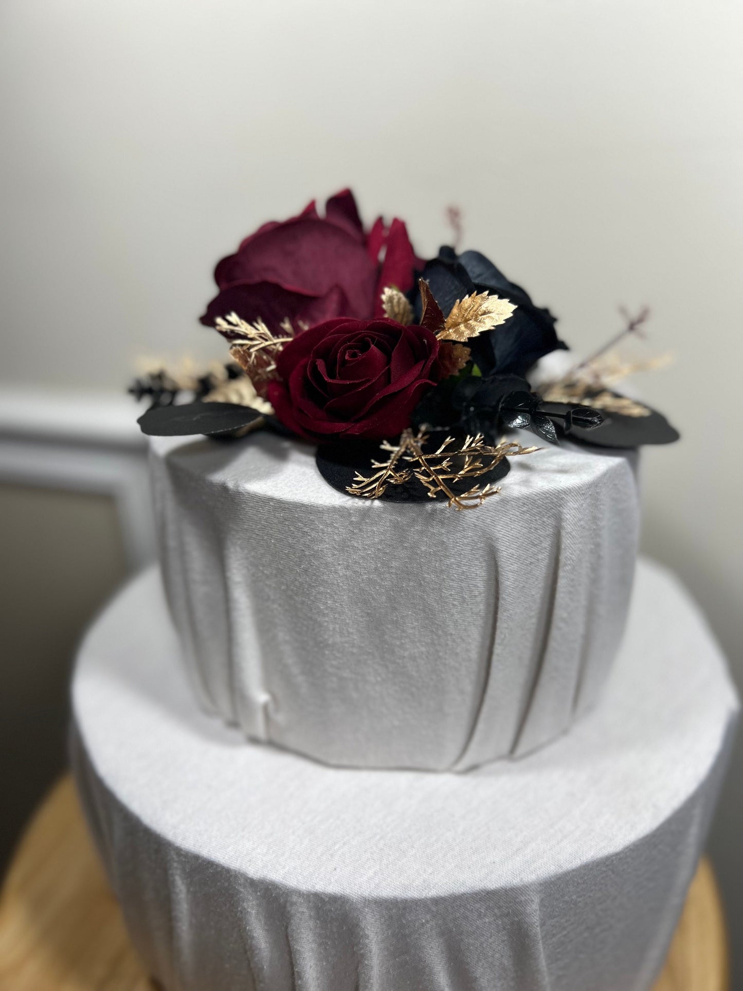 Cake Decoration Wedding Burgundy Topper Decor Black Cake Arrangements Wedding Gold Gothic Decoration Artificial Flowers