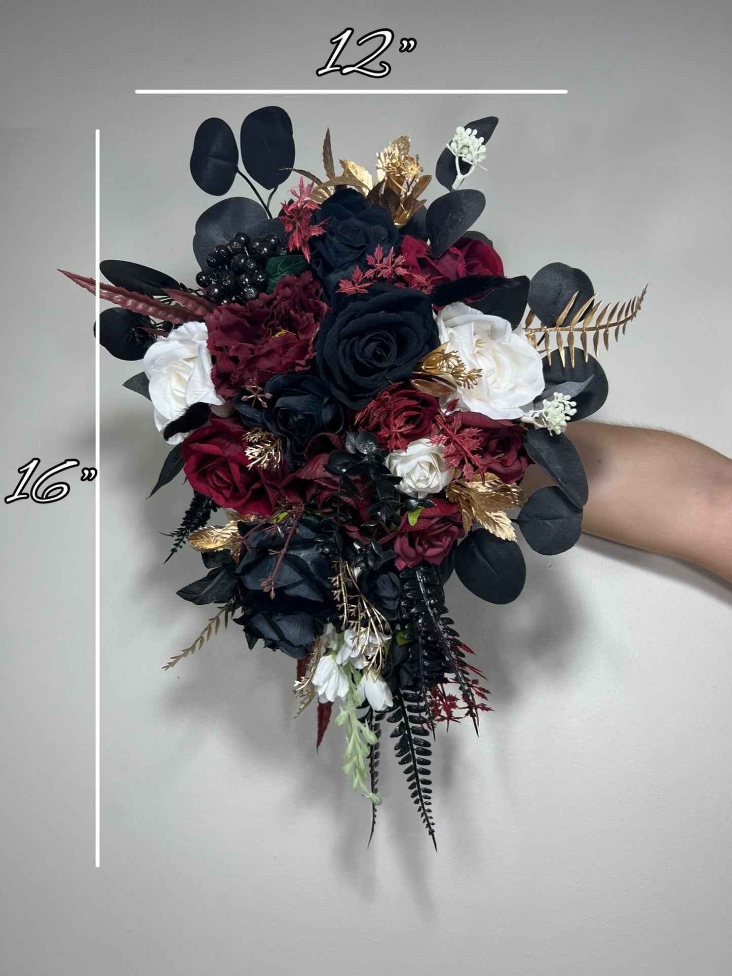 Wedding Cascade Bouquet Burgundy Black White Halloween Bridesmaid Bridal Cascading Bouquet Gothic Wedding Gold Bouquet Flower Artificial