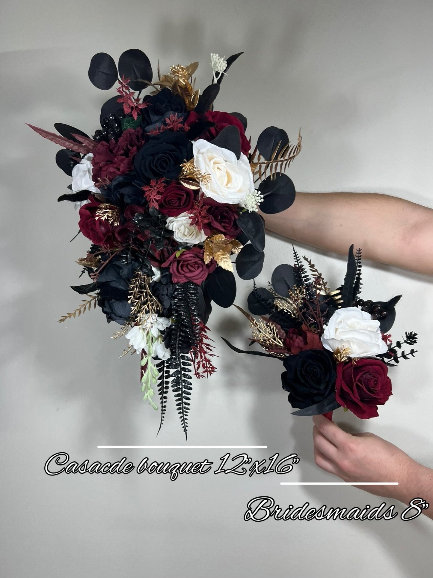 Wedding Cascade Bouquet Burgundy Black White Halloween Bridesmaid Bridal Cascading Bouquet Gothic Wedding Gold Bouquet Flower Artificial