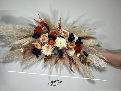 Wedding Terracotta Arch Arrangement Navy Blue Boho Burnt Orange Cinnamon Brown Rust  Aisle Arrangement Swag Pampas Grass Decor Wall Fall