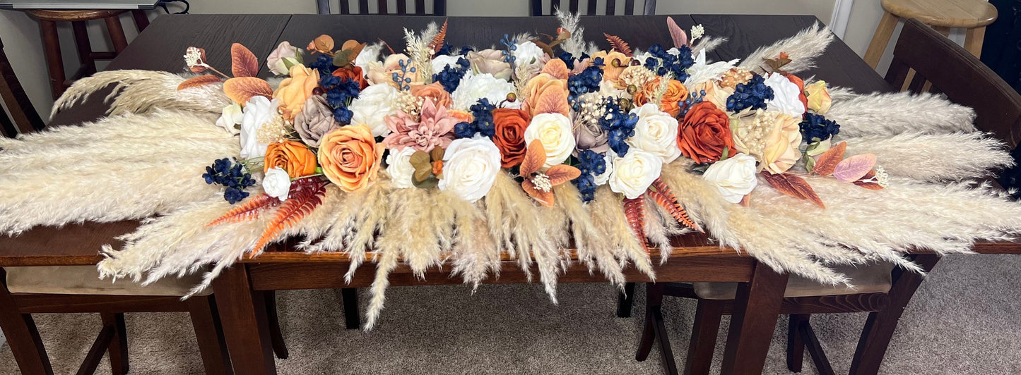 Wedding Sweetheart Terracotta White Navy Blue Ivory Burnt Orange Aisle Arrangement Rust Centerpiece Table Sweetheart Artificial Flowers