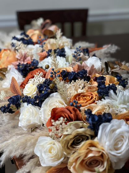 Wedding Sweetheart Terracotta White Navy Blue Ivory Burnt Orange Aisle Arrangement Rust Centerpiece Table Sweetheart Artificial Flowers