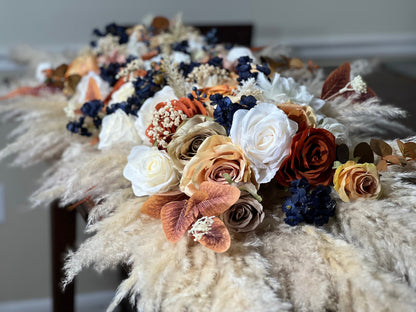 Wedding Sweetheart Terracotta White Navy Blue Ivory Burnt Orange Aisle Arrangement Rust Centerpiece Table Sweetheart Artificial Flowers