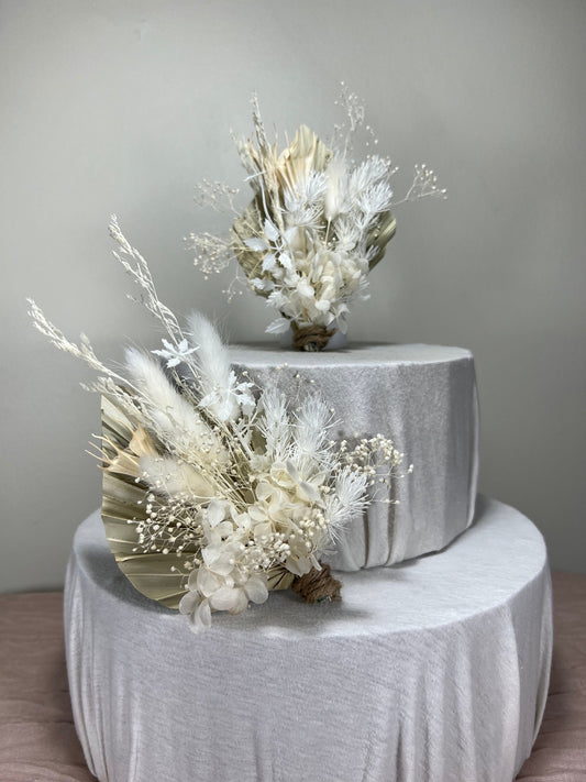 Cake Topper Wedding Decoration Boho Cake Arrangements Wedding NaturalPalms Leaves Cake Decoration White Artificial Dried Flowers Baby Breath