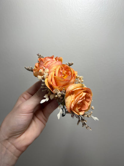 Wedding Hair Pin Terracotta Boho Rust Handmade Barrette Wedding Terracotta Hair Pin Decor Bridal Orange Barrette Artificial Flowers Faux