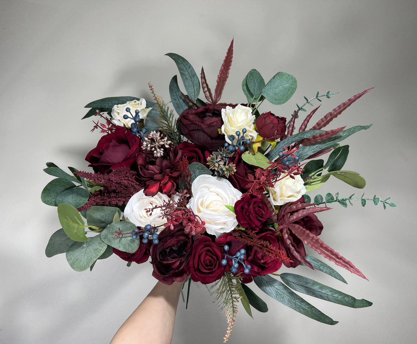 Wedding Bouquet Burgundy Bridal Red Rustic Navy Blue Bouquet Burgundy Bridesmaids White Decor Eucalyptus Dahlia Peony Wedding Ivory