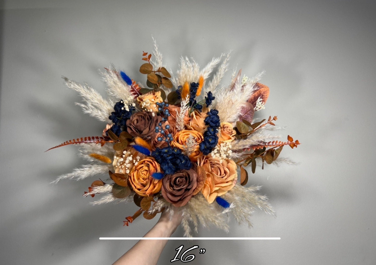 Wedding Bouquet Navy Blue Terracotta Boho Bridal Rust Wedding Burnt Orange Brown Pumpkin Decor Handmade Artificial Flower Pampas Grass