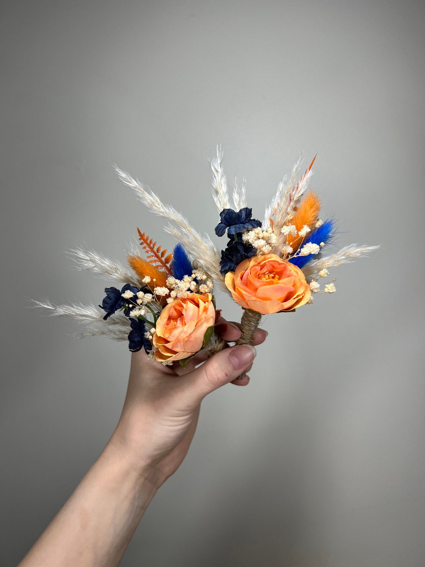 Wedding Bouquet Navy Blue Terracotta Boho Bridal Rust Wedding Burnt Orange Brown Pumpkin Decor Handmade Artificial Flower Pampas Grass