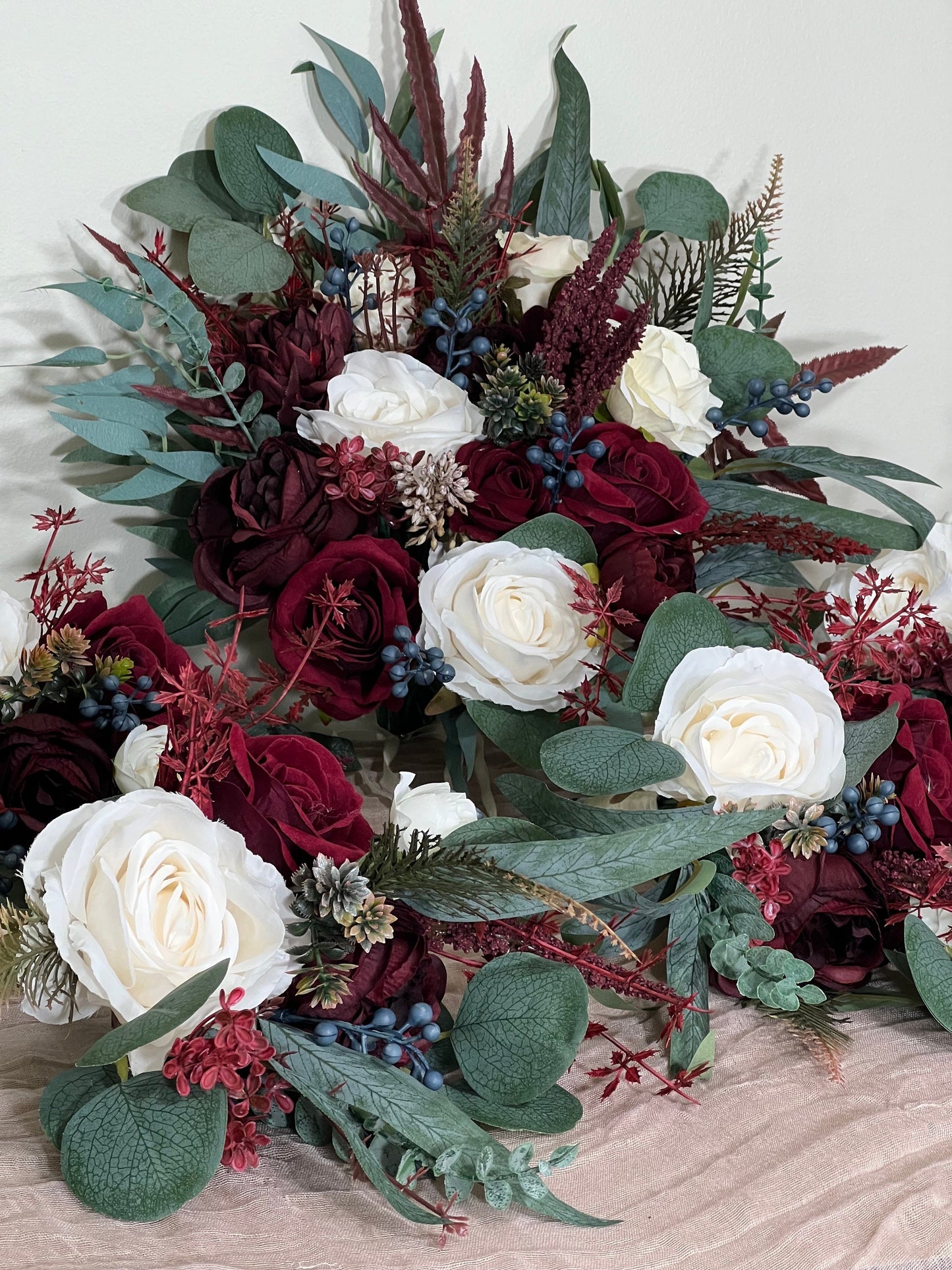 Wedding Bouquet Burgundy Bridal Red Rustic Navy Blue Bouquet Burgundy Bridesmaids White Decor Eucalyptus Dahlia Peony Wedding Ivory