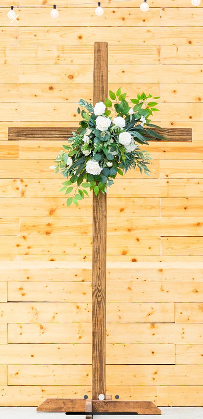 Wedding White Arch Arrangement Cross Ivory Arch Aisle Arrangement Cross Decor White Handmade Sage Artificial Flowers Eucalyptus Rose Dahlia